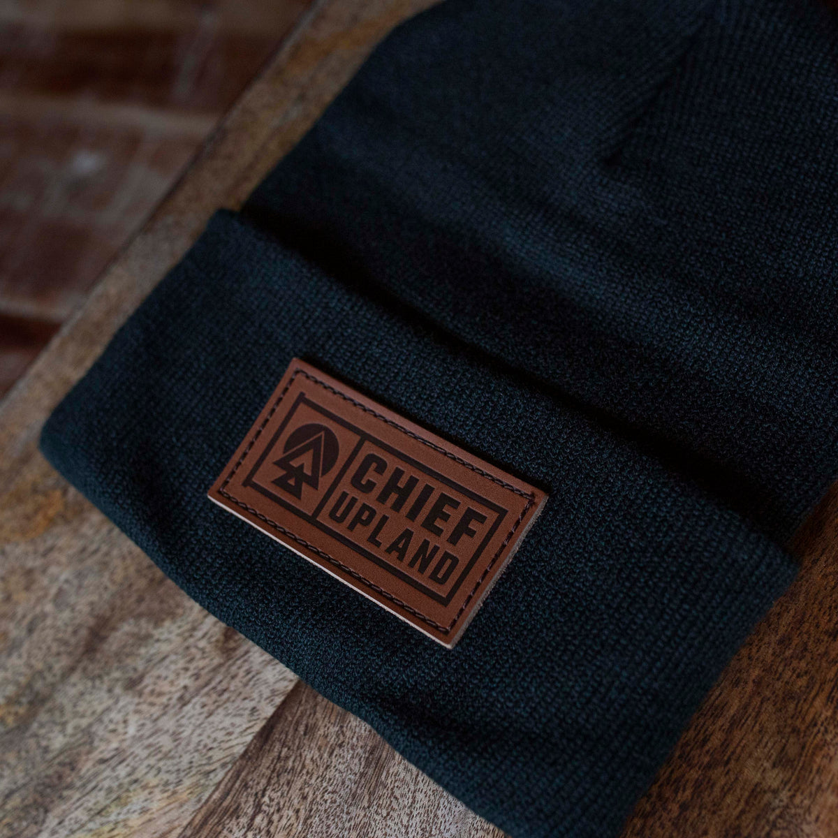 Cuff Beanie - Black - Leather Shell Patch – Chief Upland
