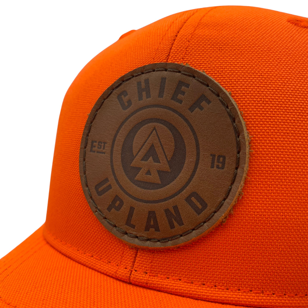 Snapback Hat - Blaze Orange - Leather Roundel
