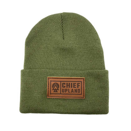 Cuff Beanie - Olive - Leather Shell Patch